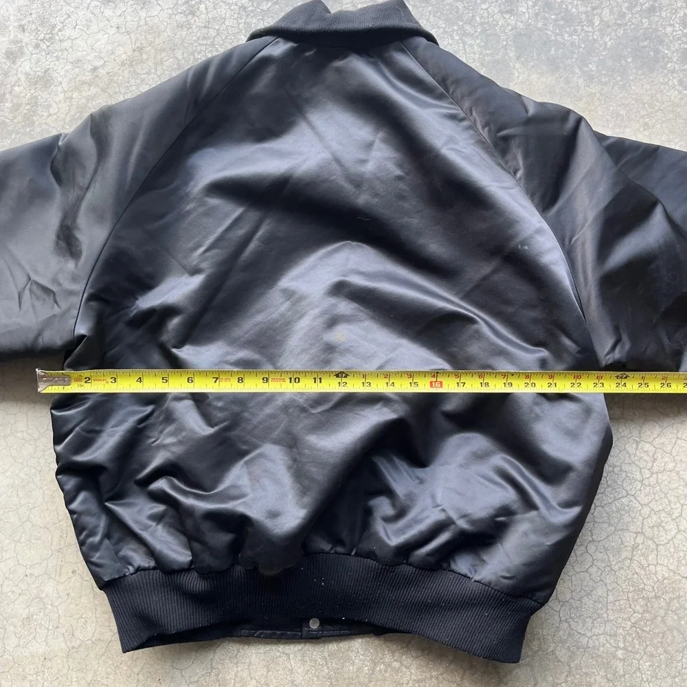 Vintage Cougars Satin Bomber Jacket Black Orange Varsity Quilted Snap Front XL